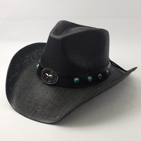 Natural Straw Cowboy Hat - ST097BK, Black