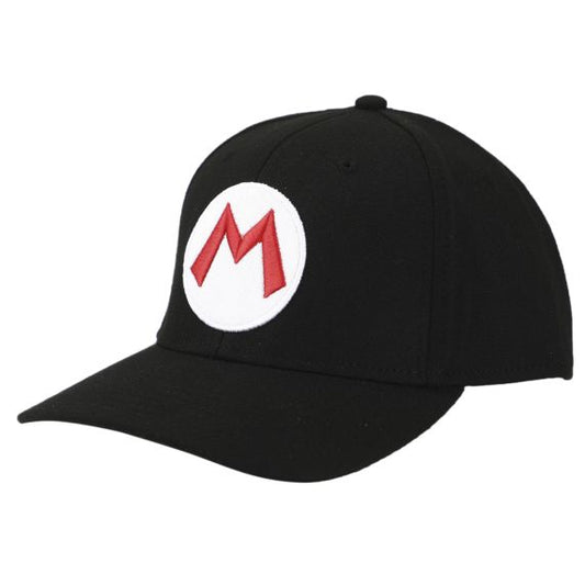 Super Mario Cap-  Mario Symbol M Embroidered, Black Snapback Cap 0RSMB