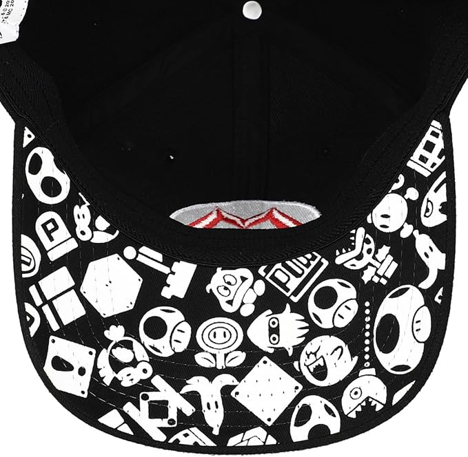Super Mario Brothers Mario Embroidered Symbol Black Snapback Hat 0RSMB