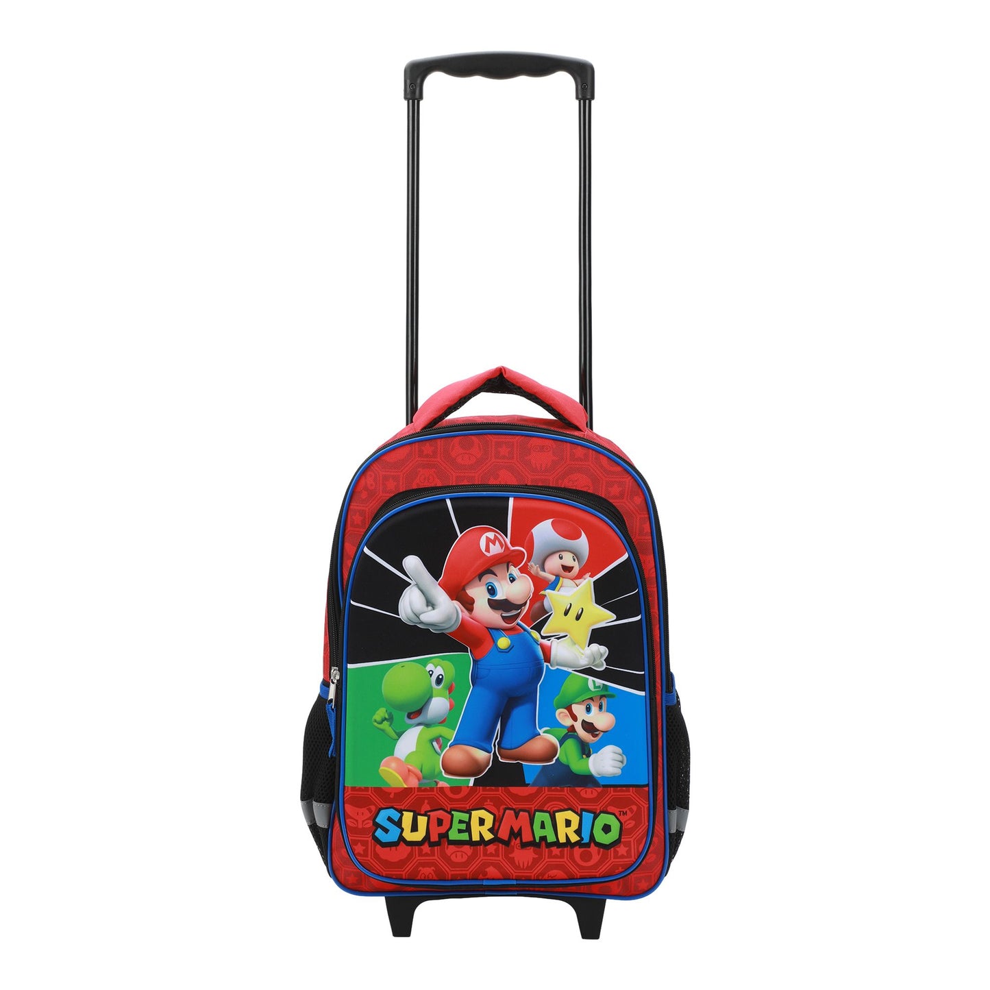 Super Mario Bros Retractable Trolly Backpack with Rolling Wheels 16"