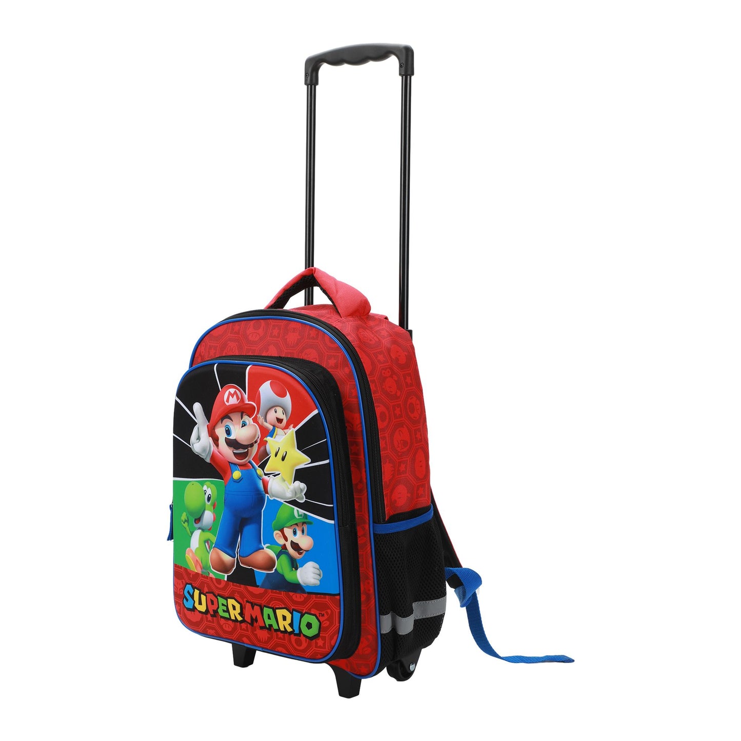 Super Mario Bros Retractable Trolly Backpack with Rolling Wheels 16"