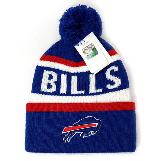 Buffalo Bills Pom Knit Toque - Whitaker, Royal with Bills Wordmark