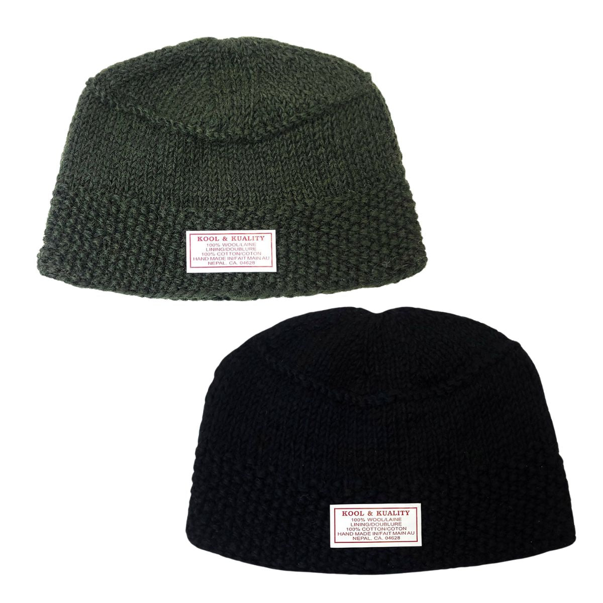 Wool Knit Beanie - Hand Made, Olive & Black, No Cuff [3.50/pc], [$36.00/dz]