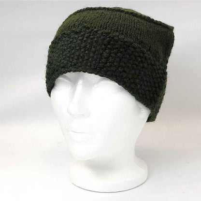 Wool Knit Beanie - Hand Made, Olive & Black, No Cuff [3.50/pc], [$36.00/dz]