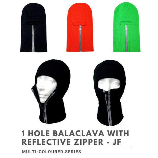 1 Hole Balaclava with Reflective Zipper, JF01RZ, Multi-Coloured