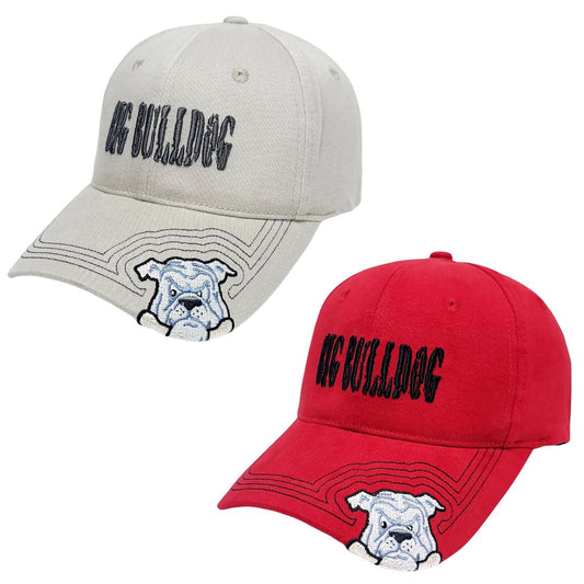 "Big Bulldog" Logo Fitted Cap, Light Grey & Red