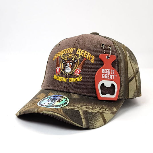Pop-A-Top Beer is Great Bottle Opener Cap: Shootin' Deers, Velcro, Hunting Camo 2 Tone