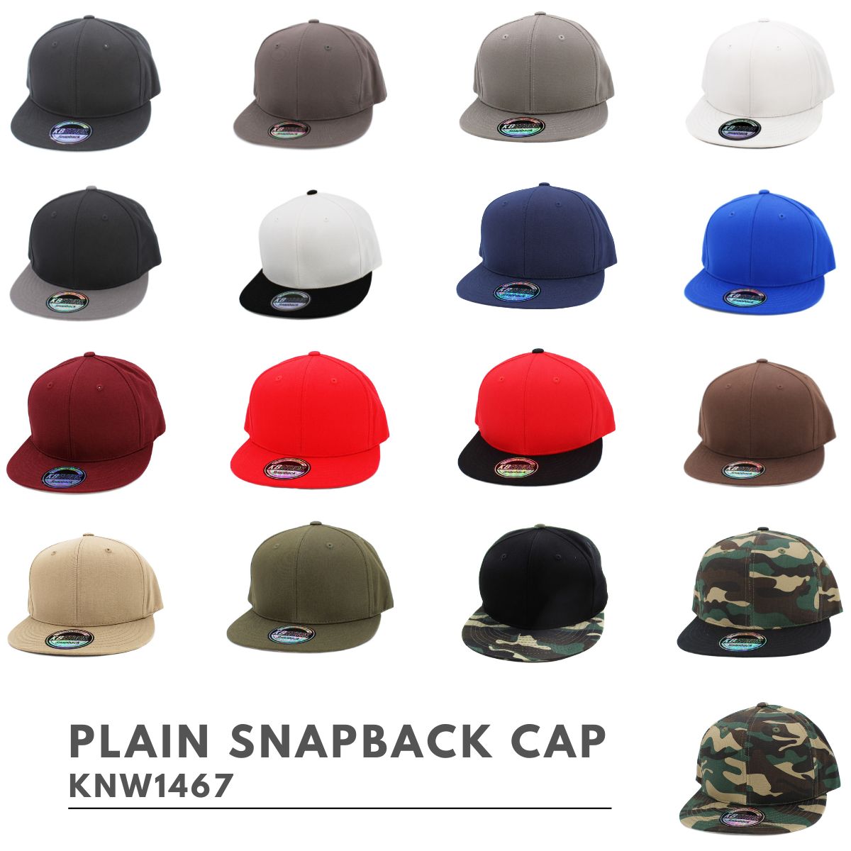 Plain Snapback cap (KNW1467) - Multi-Coloured, Adjustable