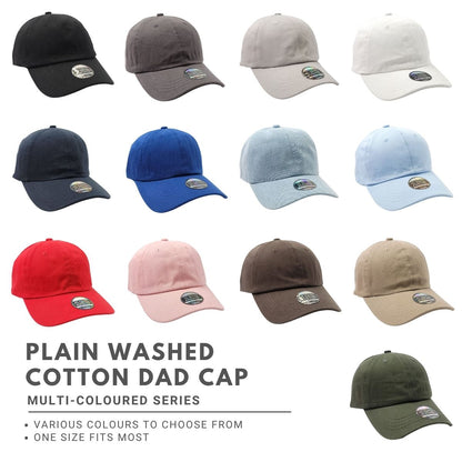 Plain Washed Cotton Dad Cap - Solid Colours, One Size