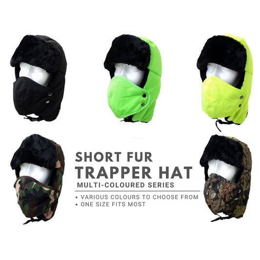 Trapper Hat- Short Fur with Detachable Mask - Multi-Coloured