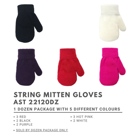 Toddler String Mitten Gloves - 20118AST, Assorted Colour Dozen Package [$12.00/dz]